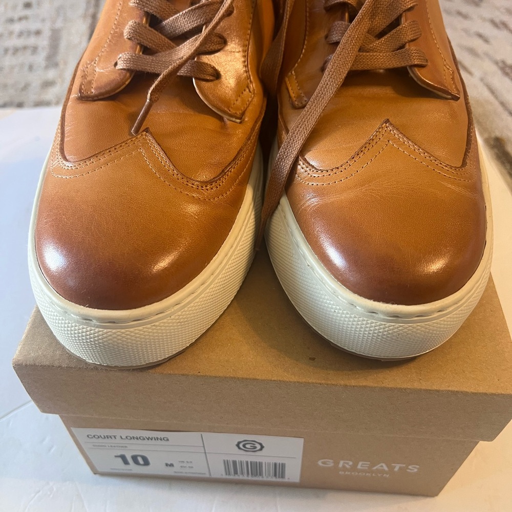 Greats Men's Tan Leather Court Longwing Sneakers